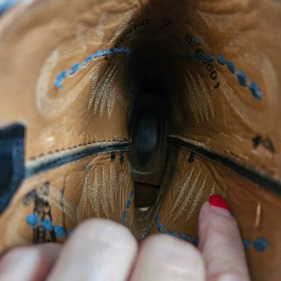 Lucchese 2000 Ostrich Skin and Leather Western Cowboy Boots Blue Black Size 7 - Picture 9 of 9